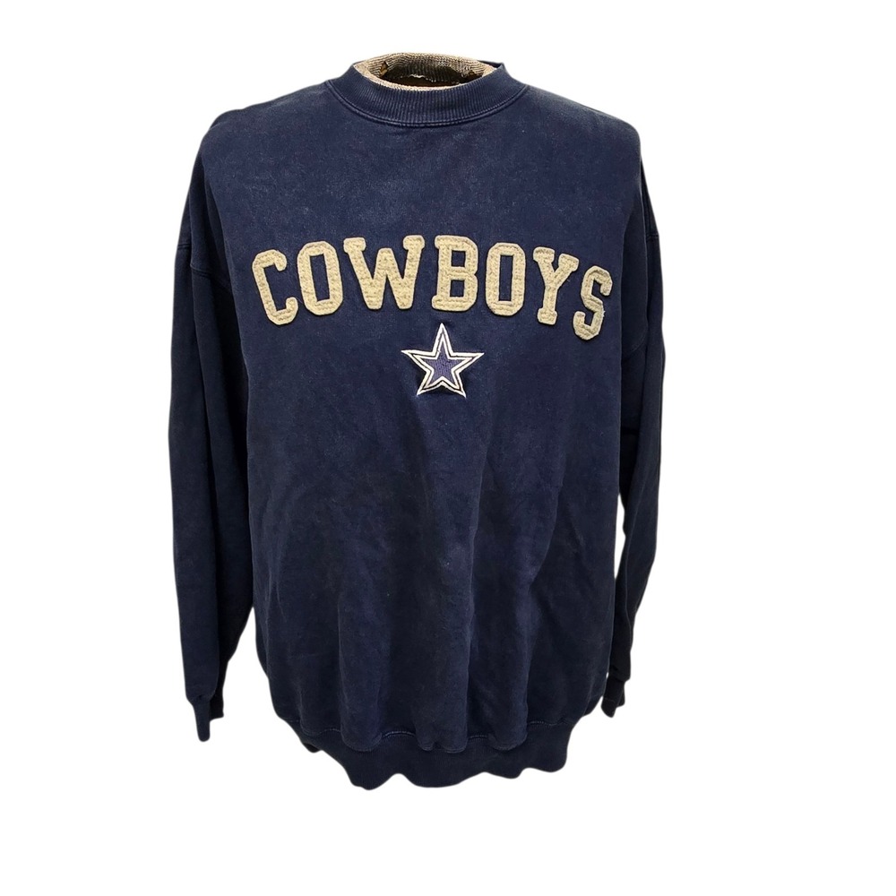 Vtg 90s Dallas Cowboys Authentic Apparel Navy Sweatshirt Spellout 3D Logo Men XL